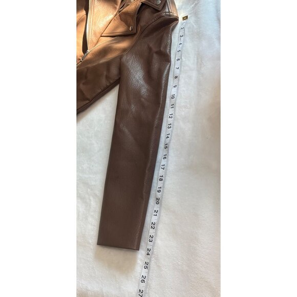 Old Navy Womens Brown Faux Leather Jacket S W/ Belted Waist & Zippered Pockets - Picture 8 of 10